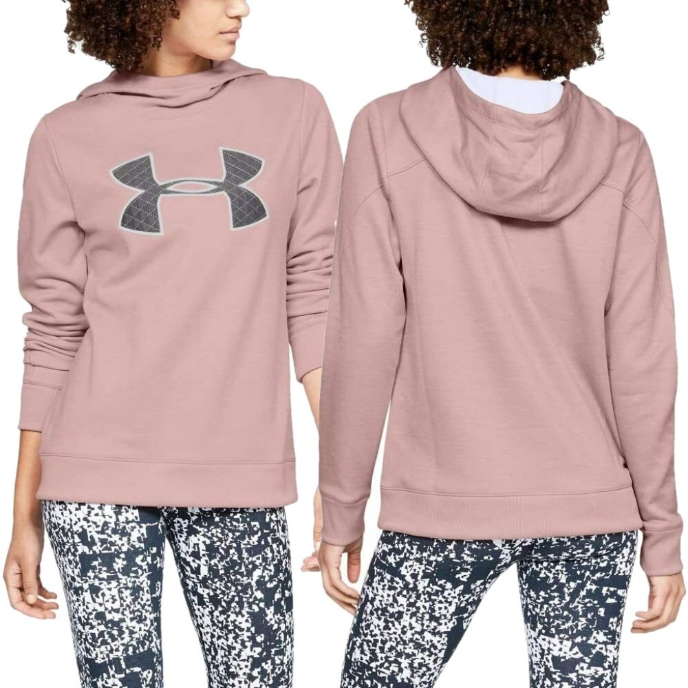 RARE Under Armour Pink Fleece Big Gray Logo Hoodie